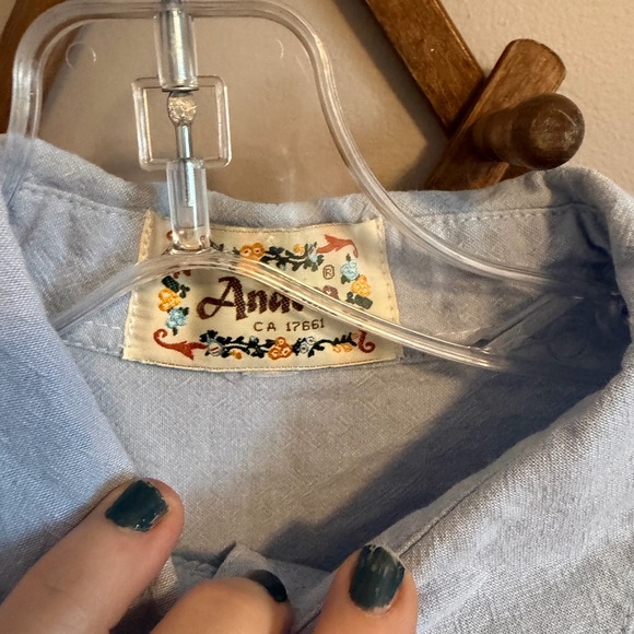 Vintage Andrea Blue Floral Embroidered Shoulder Pad Top XL - Picture 5 of 9